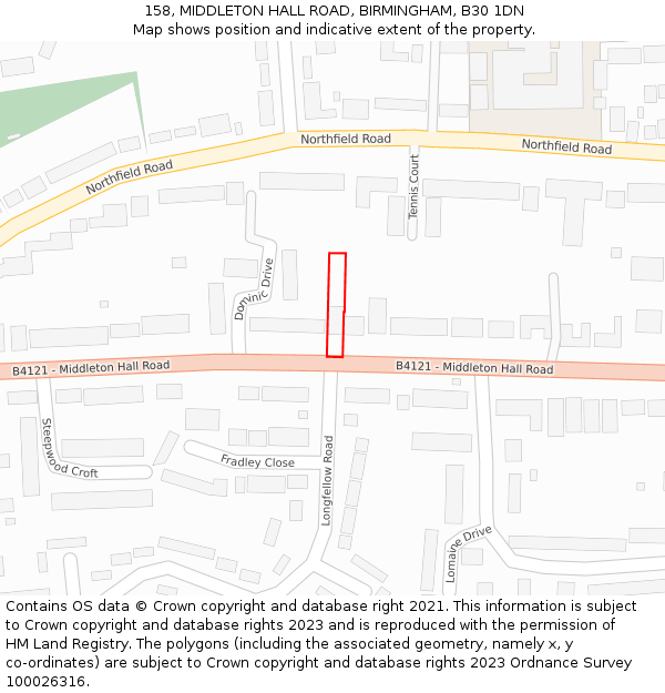 158, MIDDLETON HALL ROAD, BIRMINGHAM, B30 1DN: Location map and indicative extent of plot