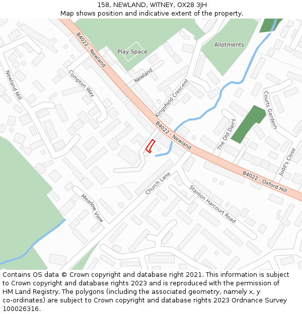 158, NEWLAND, WITNEY, OX28 3JH: Location map and indicative extent of plot