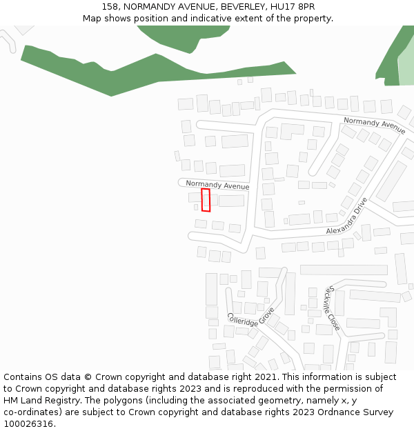 158, NORMANDY AVENUE, BEVERLEY, HU17 8PR: Location map and indicative extent of plot