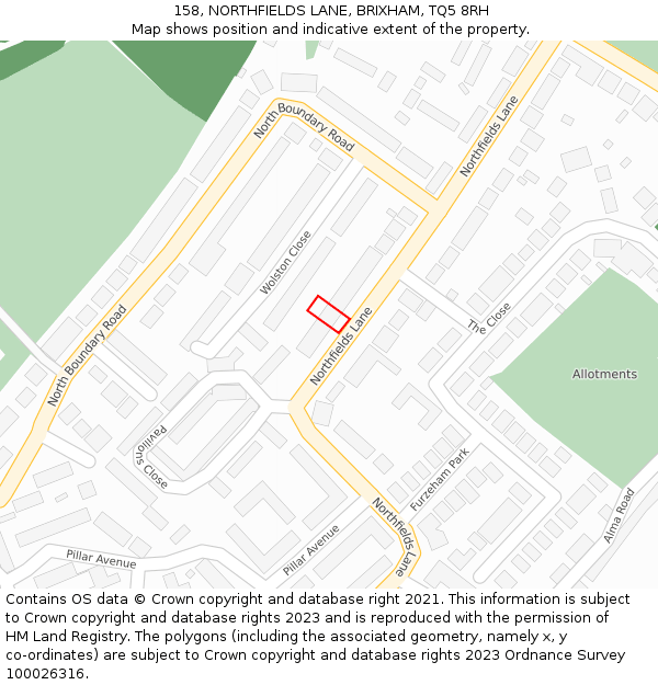 158, NORTHFIELDS LANE, BRIXHAM, TQ5 8RH: Location map and indicative extent of plot