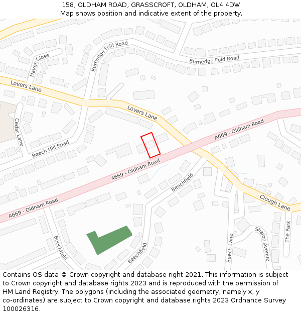 158, OLDHAM ROAD, GRASSCROFT, OLDHAM, OL4 4DW: Location map and indicative extent of plot