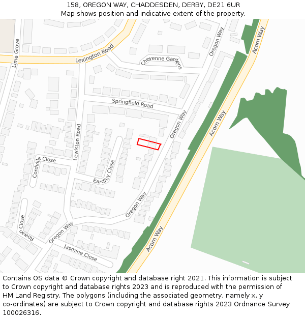 158, OREGON WAY, CHADDESDEN, DERBY, DE21 6UR: Location map and indicative extent of plot