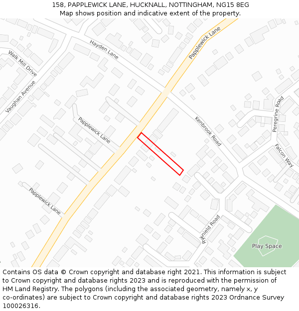 158, PAPPLEWICK LANE, HUCKNALL, NOTTINGHAM, NG15 8EG: Location map and indicative extent of plot