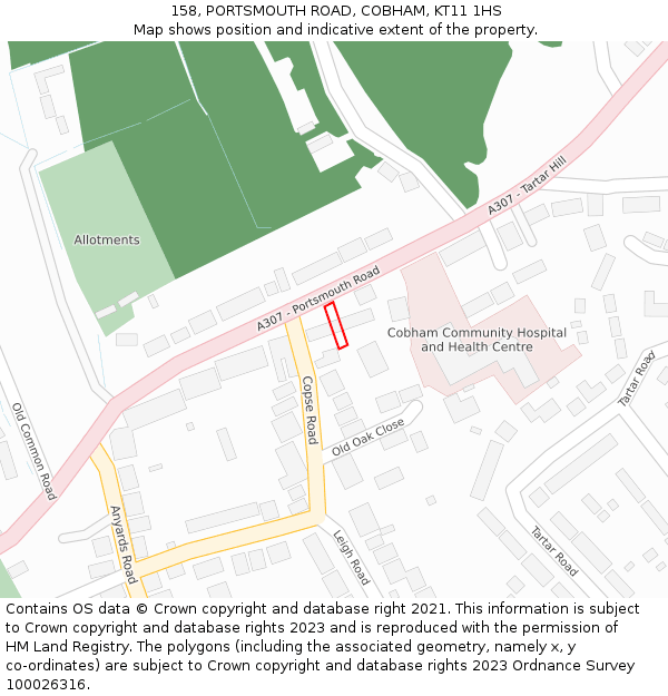 158, PORTSMOUTH ROAD, COBHAM, KT11 1HS: Location map and indicative extent of plot