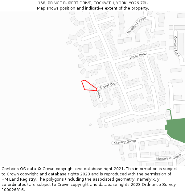 158, PRINCE RUPERT DRIVE, TOCKWITH, YORK, YO26 7PU: Location map and indicative extent of plot