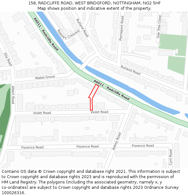 158, RADCLIFFE ROAD, WEST BRIDGFORD, NOTTINGHAM, NG2 5HF: Location map and indicative extent of plot