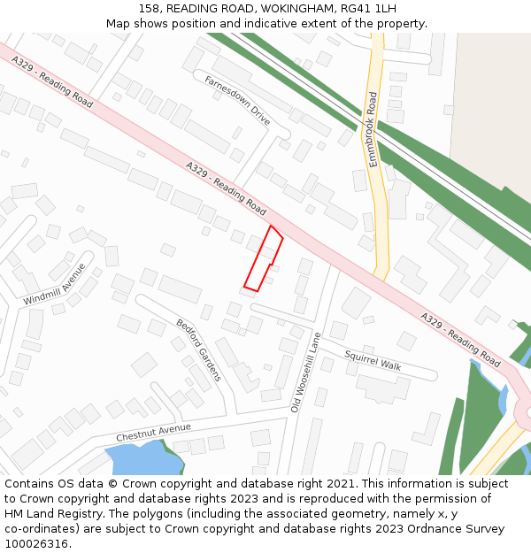 158, READING ROAD, WOKINGHAM, RG41 1LH: Location map and indicative extent of plot