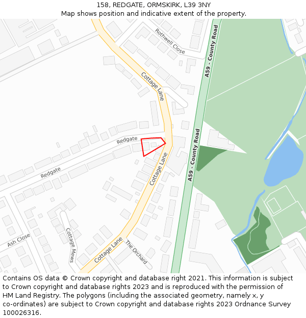 158, REDGATE, ORMSKIRK, L39 3NY: Location map and indicative extent of plot