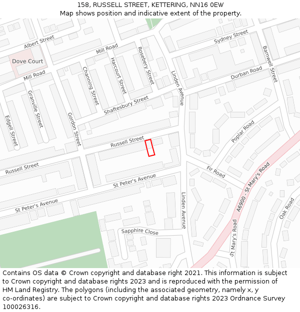 158, RUSSELL STREET, KETTERING, NN16 0EW: Location map and indicative extent of plot