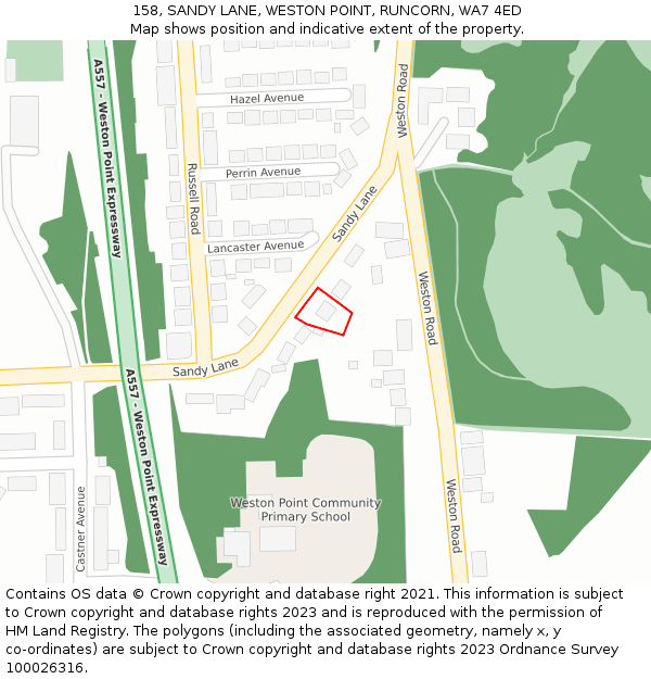 158, SANDY LANE, WESTON POINT, RUNCORN, WA7 4ED: Location map and indicative extent of plot