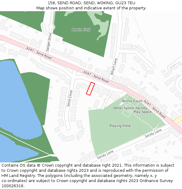 158, SEND ROAD, SEND, WOKING, GU23 7EU: Location map and indicative extent of plot