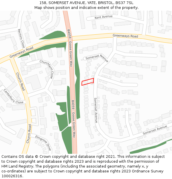 158, SOMERSET AVENUE, YATE, BRISTOL, BS37 7SL: Location map and indicative extent of plot