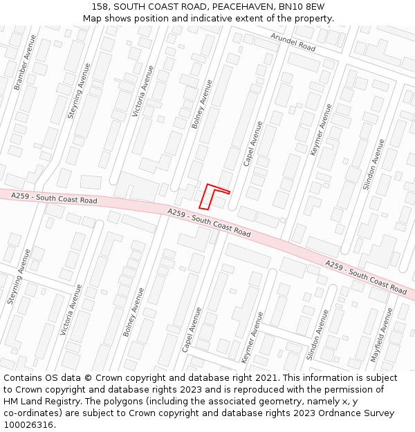 158, SOUTH COAST ROAD, PEACEHAVEN, BN10 8EW: Location map and indicative extent of plot