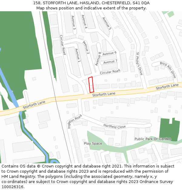 158, STORFORTH LANE, HASLAND, CHESTERFIELD, S41 0QA: Location map and indicative extent of plot