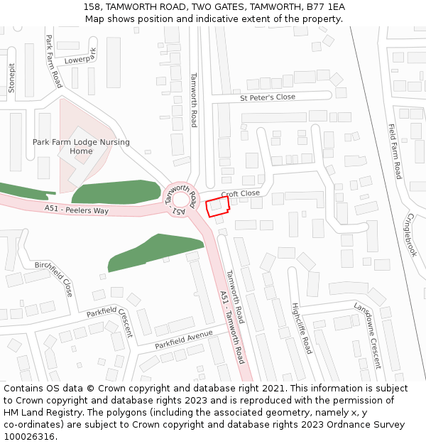 158, TAMWORTH ROAD, TWO GATES, TAMWORTH, B77 1EA: Location map and indicative extent of plot