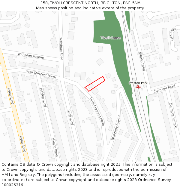 158, TIVOLI CRESCENT NORTH, BRIGHTON, BN1 5NA: Location map and indicative extent of plot