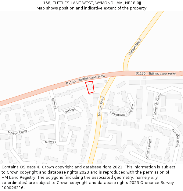 158, TUTTLES LANE WEST, WYMONDHAM, NR18 0JJ: Location map and indicative extent of plot