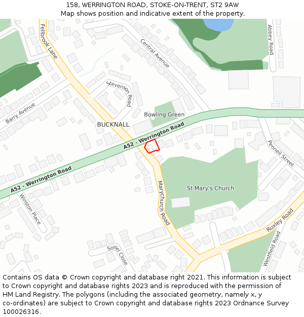 158, WERRINGTON ROAD, STOKE-ON-TRENT, ST2 9AW: Location map and indicative extent of plot