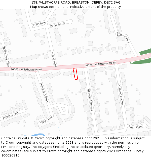 158, WILSTHORPE ROAD, BREASTON, DERBY, DE72 3AG: Location map and indicative extent of plot