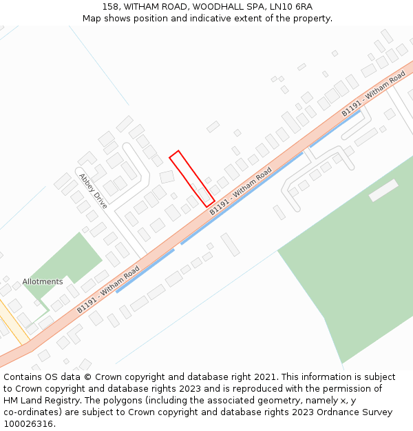 158, WITHAM ROAD, WOODHALL SPA, LN10 6RA: Location map and indicative extent of plot