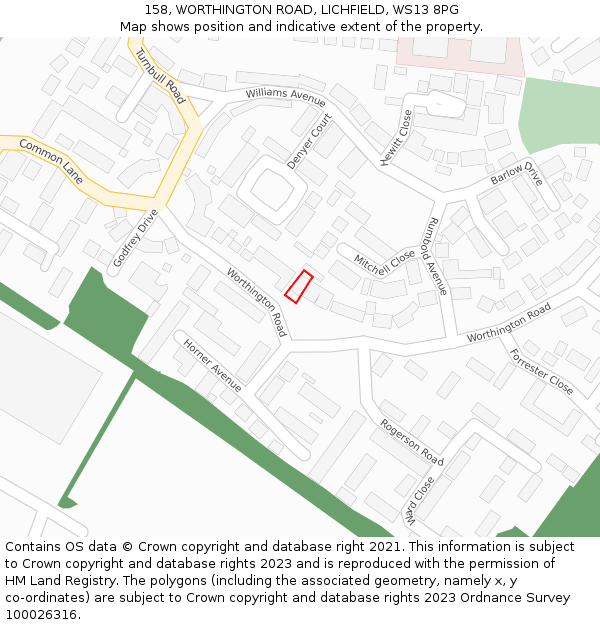 158, WORTHINGTON ROAD, LICHFIELD, WS13 8PG: Location map and indicative extent of plot