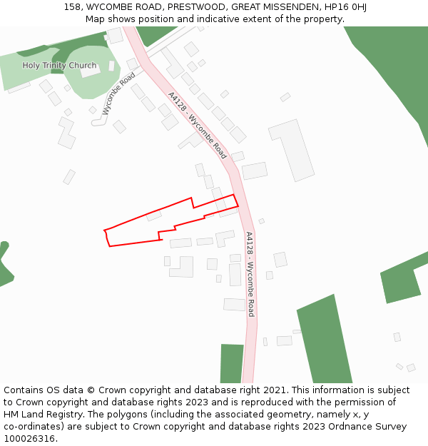 158, WYCOMBE ROAD, PRESTWOOD, GREAT MISSENDEN, HP16 0HJ: Location map and indicative extent of plot