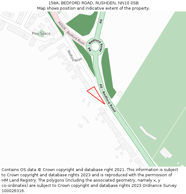 158A, BEDFORD ROAD, RUSHDEN, NN10 0SB: Location map and indicative extent of plot