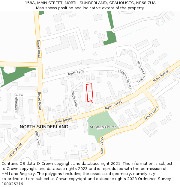 158A, MAIN STREET, NORTH SUNDERLAND, SEAHOUSES, NE68 7UA: Location map and indicative extent of plot