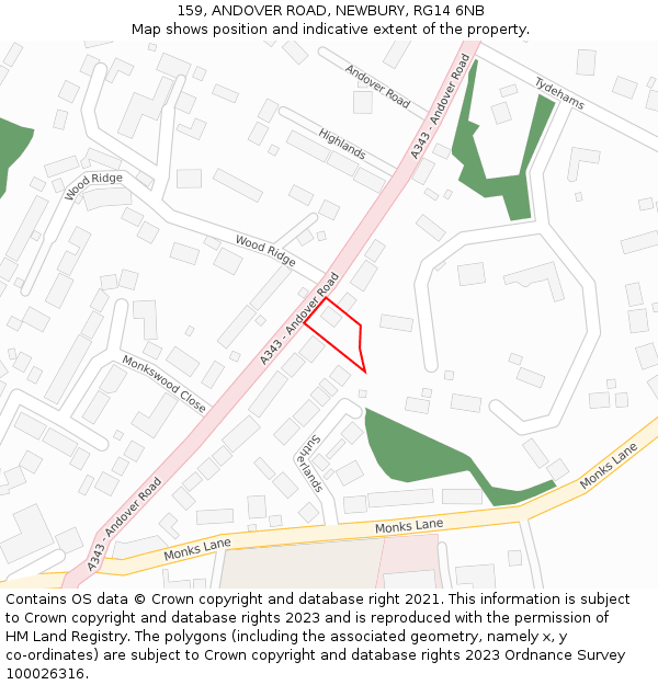 159, ANDOVER ROAD, NEWBURY, RG14 6NB: Location map and indicative extent of plot