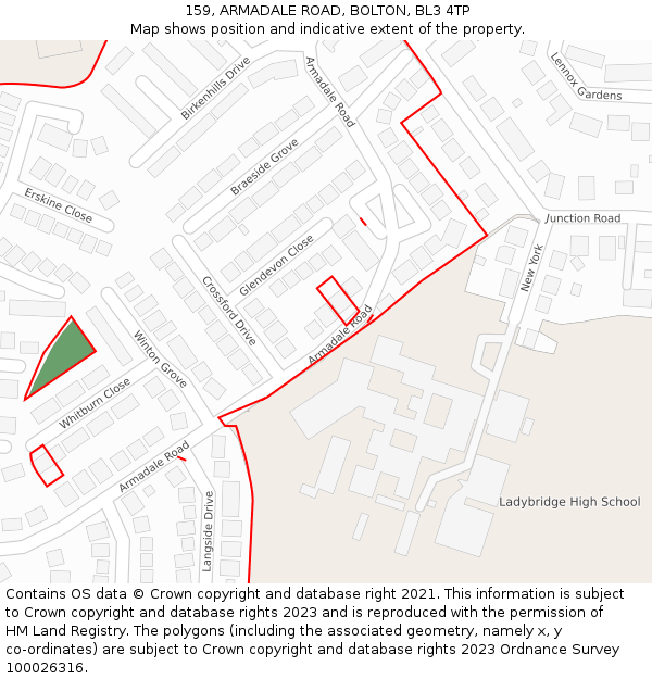 159, ARMADALE ROAD, BOLTON, BL3 4TP: Location map and indicative extent of plot