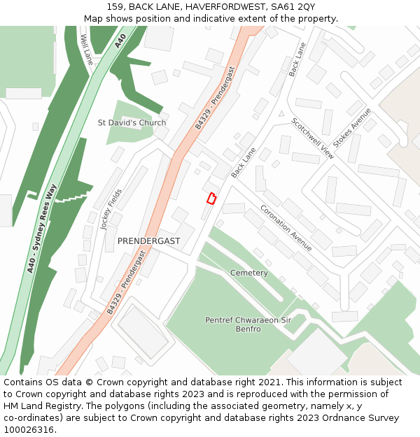 159, BACK LANE, HAVERFORDWEST, SA61 2QY: Location map and indicative extent of plot