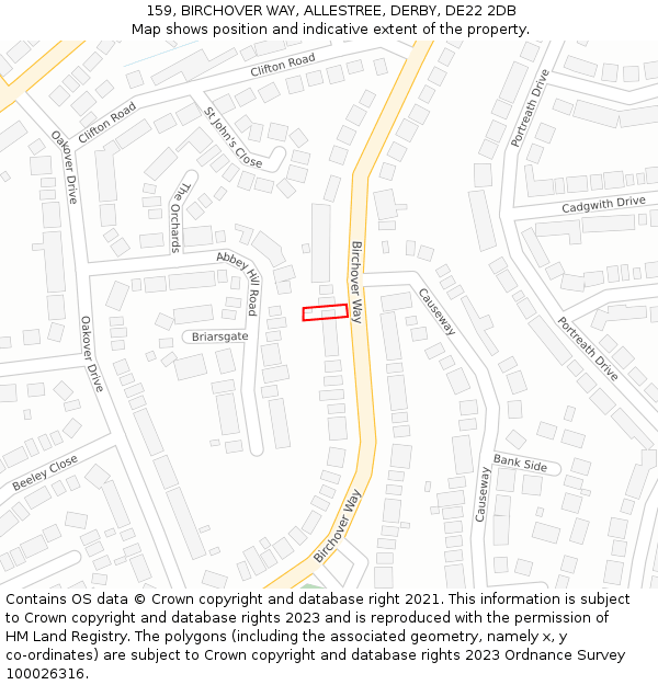 159, BIRCHOVER WAY, ALLESTREE, DERBY, DE22 2DB: Location map and indicative extent of plot