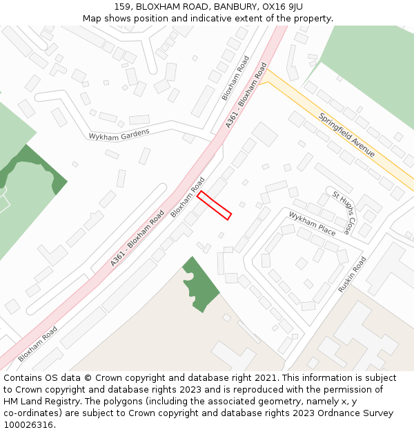 159, BLOXHAM ROAD, BANBURY, OX16 9JU: Location map and indicative extent of plot