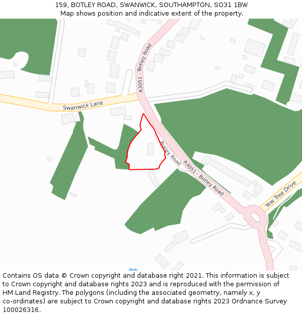 159, BOTLEY ROAD, SWANWICK, SOUTHAMPTON, SO31 1BW: Location map and indicative extent of plot