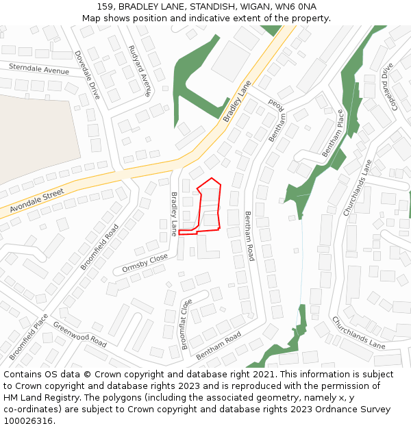 159, BRADLEY LANE, STANDISH, WIGAN, WN6 0NA: Location map and indicative extent of plot