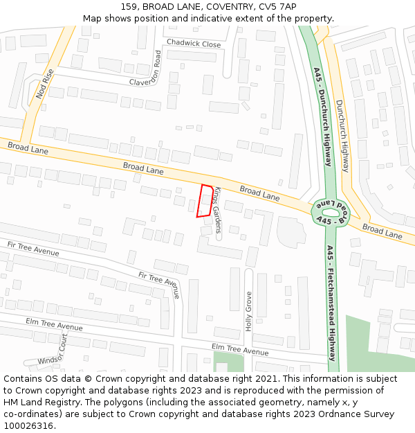 159, BROAD LANE, COVENTRY, CV5 7AP: Location map and indicative extent of plot