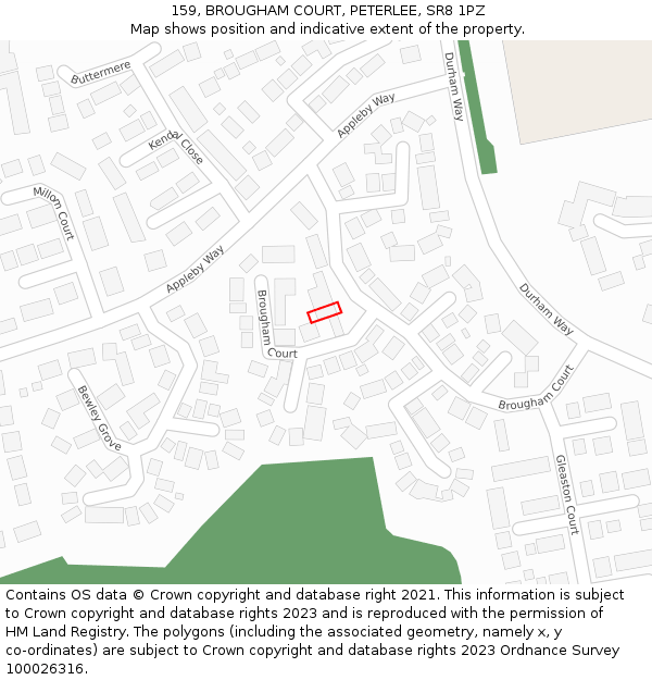 159, BROUGHAM COURT, PETERLEE, SR8 1PZ: Location map and indicative extent of plot