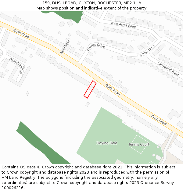 159, BUSH ROAD, CUXTON, ROCHESTER, ME2 1HA: Location map and indicative extent of plot