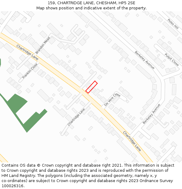 159, CHARTRIDGE LANE, CHESHAM, HP5 2SE: Location map and indicative extent of plot