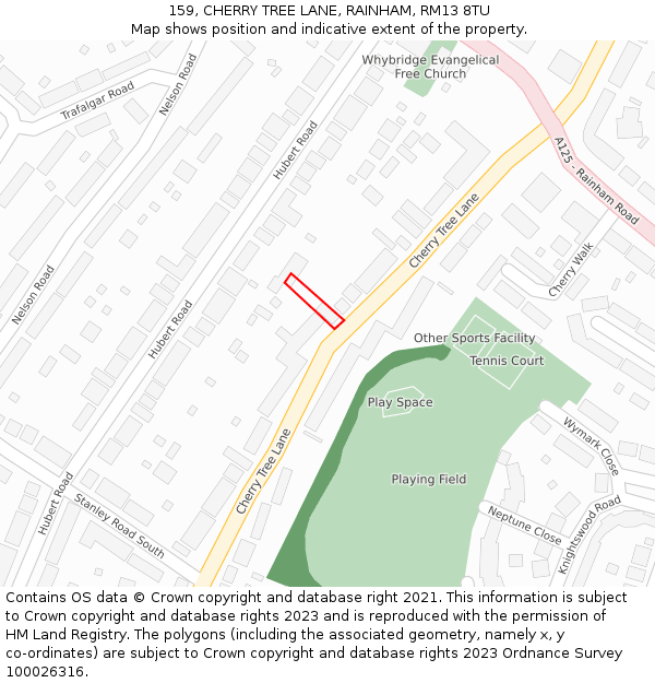 159, CHERRY TREE LANE, RAINHAM, RM13 8TU: Location map and indicative extent of plot