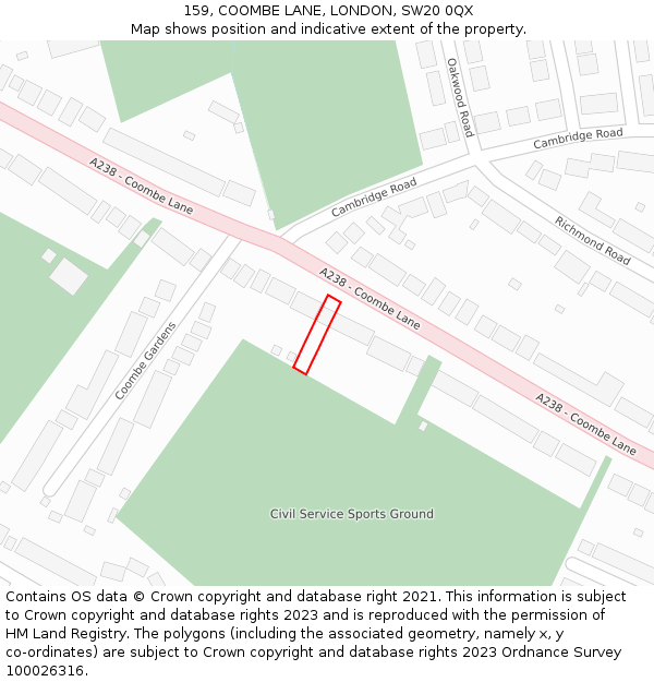 159, COOMBE LANE, LONDON, SW20 0QX: Location map and indicative extent of plot