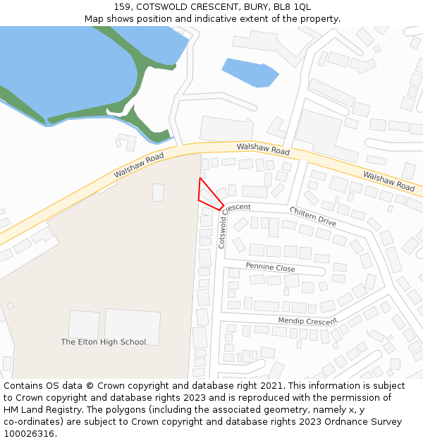 159, COTSWOLD CRESCENT, BURY, BL8 1QL: Location map and indicative extent of plot