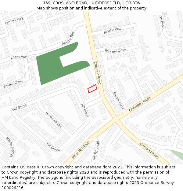159, CROSLAND ROAD, HUDDERSFIELD, HD3 3TW: Location map and indicative extent of plot
