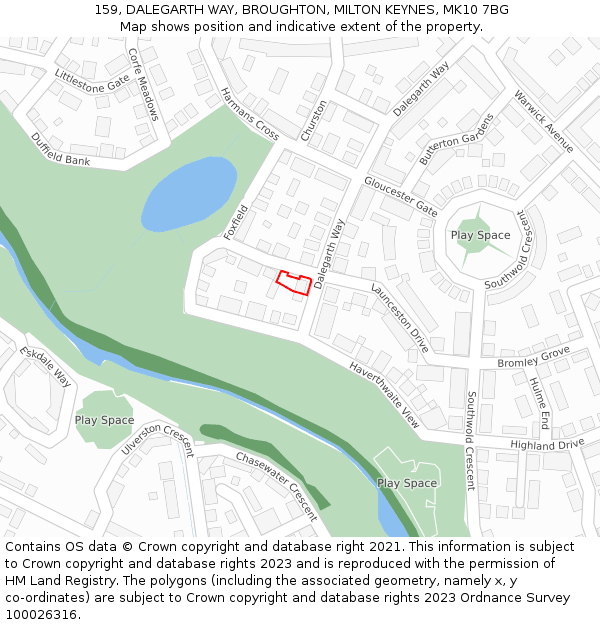 159, DALEGARTH WAY, BROUGHTON, MILTON KEYNES, MK10 7BG: Location map and indicative extent of plot