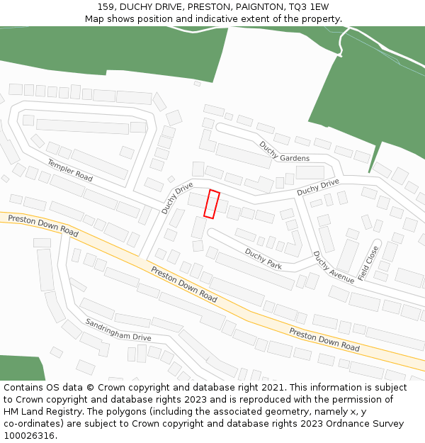 159, DUCHY DRIVE, PRESTON, PAIGNTON, TQ3 1EW: Location map and indicative extent of plot