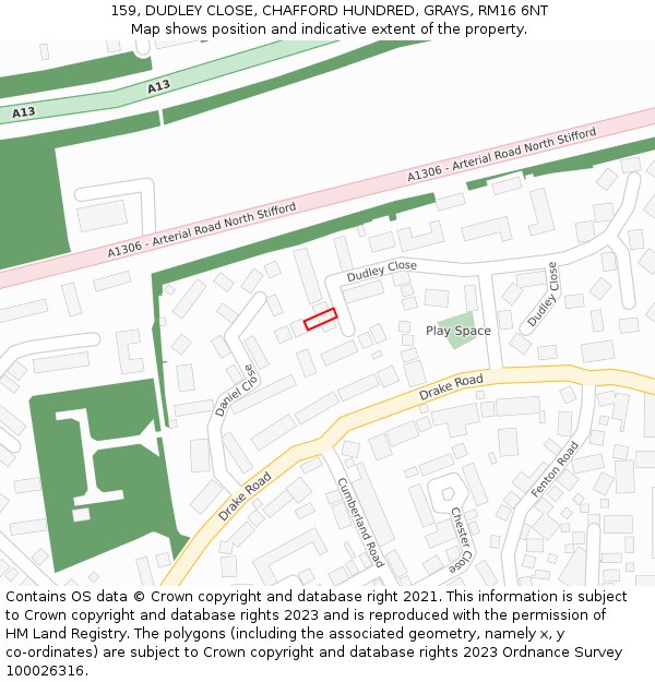 159, DUDLEY CLOSE, CHAFFORD HUNDRED, GRAYS, RM16 6NT: Location map and indicative extent of plot