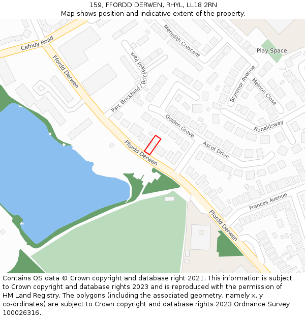 159, FFORDD DERWEN, RHYL, LL18 2RN: Location map and indicative extent of plot