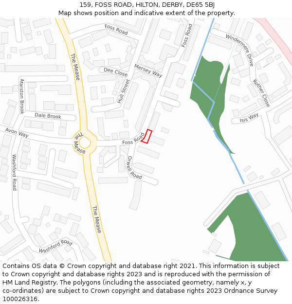 159, FOSS ROAD, HILTON, DERBY, DE65 5BJ: Location map and indicative extent of plot