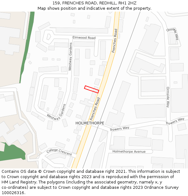 159, FRENCHES ROAD, REDHILL, RH1 2HZ: Location map and indicative extent of plot