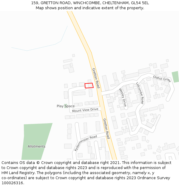 159, GRETTON ROAD, WINCHCOMBE, CHELTENHAM, GL54 5EL: Location map and indicative extent of plot